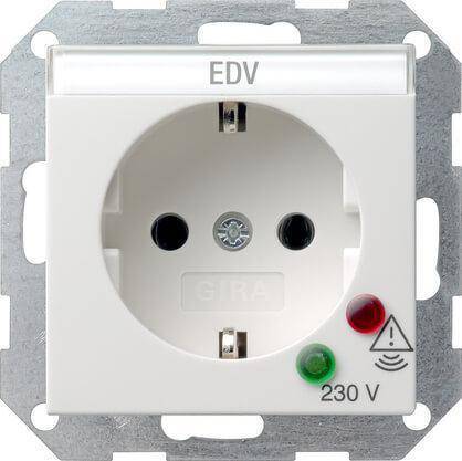 Розетка Gira System 55 Schuko с защитой от перенапряжения с/з 16A 250V безвинтовой зажим чисто-белый глянцевый 045103