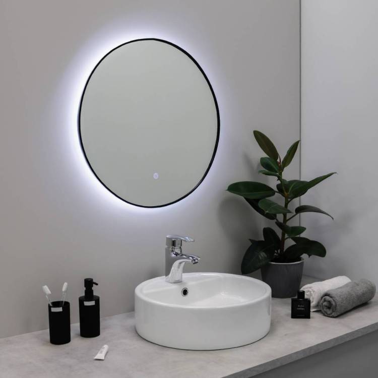 Зеркало Fixsen FX-1080B с LED подсветкой, черное, 80х80 см