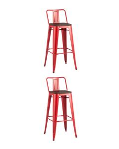 Набор из 2 барных стульев Stool Group Tolix Wood YD-H765E-W LG-03 X2 красный глянцевый со спинкой