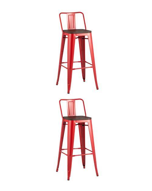 Набор из 2 барных стульев Stool Group Tolix Wood YD-H765E-W LG-03 X2 красный глянцевый со спинкой