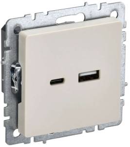 Розетка USB type A+C IEK Brite BR-U22-018-K10 бежевый