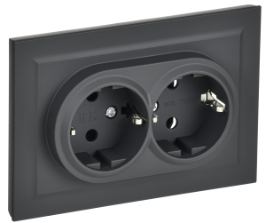 Розетка 2-местная с заземлением IEK Brite BR-R21-16-K53-F графит