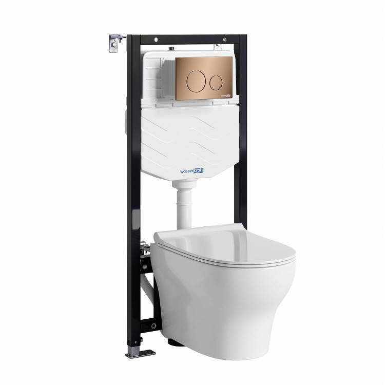 Унитаз с инсталляцией Wasserkraft Аллер (Aller) 10TLT.010.ME.RG02.H001 безободковый, сиденье микролифт, кнопка розовое золото