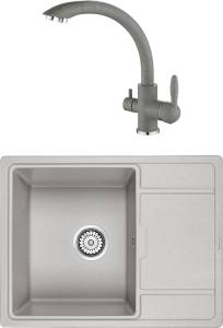 Комплект Paulmark Weimar PM216550-GR серый + Смеситель Paulmark Essen Es213001-310 для кухонной мойки, серый