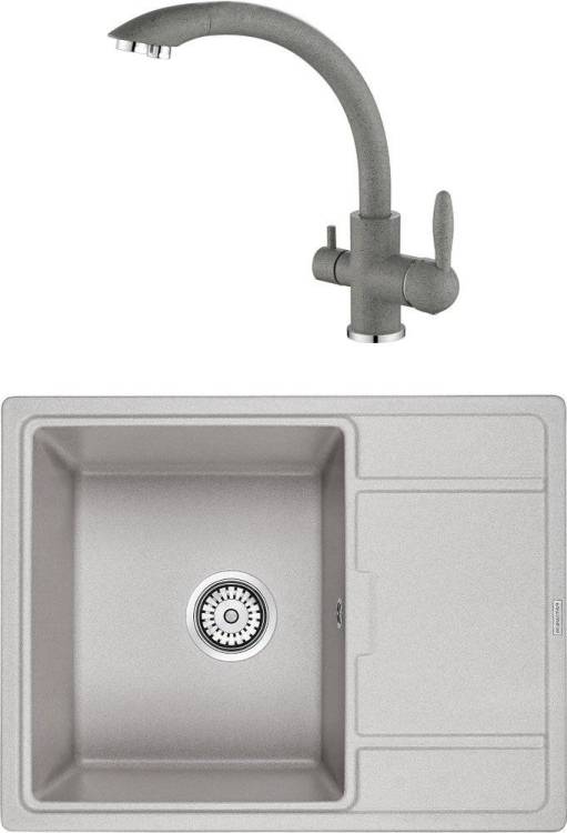 Комплект Paulmark Weimar PM216550-GR серый + Смеситель Paulmark Essen Es213001-310 для кухонной мойки, серый