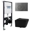 Комплект Abber Rechteck AC1201MB-AC0105-AC0121NG унитаз подвесной, безободковый, сиденье микролифт, черный матовый, кнопка никель