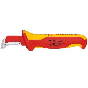 Нож KNIPEX для удаления изоляции VDE, с пяткой , нержавеющая хирургическая сталь, 180 мм, диэлектрический, 2-компонентная рукоятка