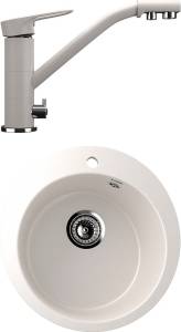 Комплект Мойка кухонная Ulgran U-405-331 белая + Смеситель для кухни Ulgran U-010-331 белый