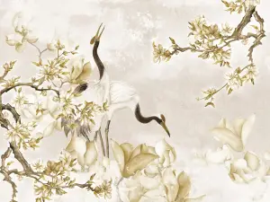 Бесшовные Eco обои Ortograf Animality 34687 Storks and sakura Ворс ОЕ