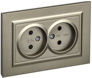 Розетка 2-местная с защитными шторками IEK Brite BR-R23-10-K37-F шампань