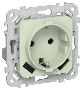 Розетка 1-местная с заземлением, шторками и USB Type A+A IEK Flite FI-R14-16-1-U21-D31-K92 панг