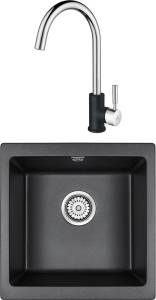 Комплект Paulmark Brilon PM104546-BL черный + Смеситель Paulmark Holstein Ho212063-BLCR для кухонной мойки