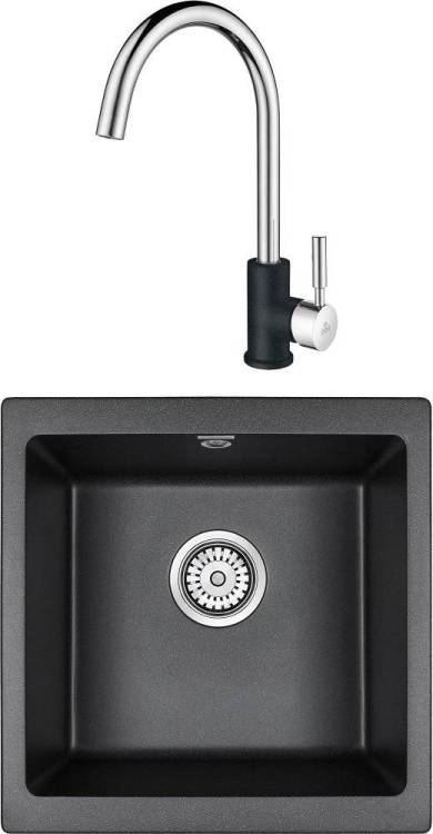 Комплект Paulmark Brilon PM104546-BL черный + Смеситель Paulmark Holstein Ho212063-BLCR для кухонной мойки