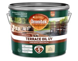 Масло для защиты древесины атмосферостойкое Omnitex Terrace Oil UV бесцветное 9 л