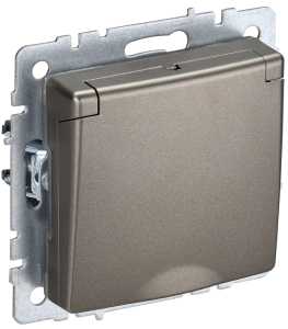 Розетка 1-местная с заземлением, шторками и крышкой IEK Brite BR-R16-16-44-K37 шампань