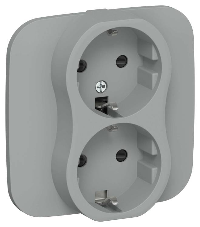 Розетка 2-местная с заземлением и шторками IEK Flite FI-R24A-16-K03 серый