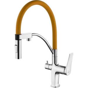 Смеситель для кухни Lemark Comfort LM3074C-Orange с гибким изливом, хром, оранжевый