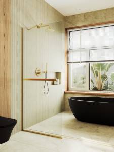 Душевая перегородка MaybahGlass MGD-726-3у 79x195, стекло прозрачное 8 мм, профиль золото