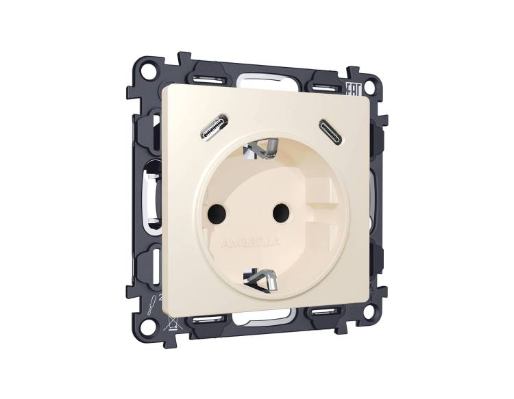 Комплект механизма электрической розетки 2USB C+C 20W с заземлением Ambrella Volt MA MA330510 бежевый матовый