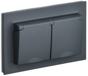 Розетка 2-местная с заземлением, шторками и крышкой IEK Brite BR-R26-16-44-K53-F графит