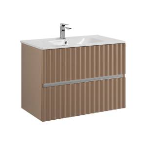 Тумба с раковиной Art&Max Elegant с подсветкой ручек, Капучино матовый, 58.5x80