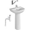 Комплект Раковина Vitra S20 5503B003 + Пьедестал Vitra S20 5529B003 + Смеситель Rossinka Y Y35-22 + Сифон Wirquin Минор с отводом для стиральной машины