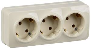 Розетка 3-местная с заземлением IEK Glory ERH31-K33-16 кремовый