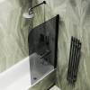 Шторка на ванну MaybahGlass MGV-791-6 80x140, поворотная, стекло графит 6 мм, профиль черный, с полотенцедержателем