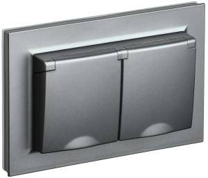 Розетка 2-местная с заземлением, шторками и крышкой IEK Brite BR-R26-16-44-K46-F сталь