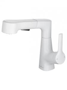 Смеситель для раковины Wonzon & Woghand WW-121B108-MW с выдвижным изливом, белый матовый