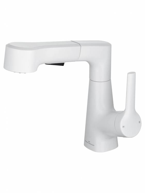 Смеситель для раковины Wonzon & Woghand WW-121B108-MW с выдвижным изливом, белый матовый