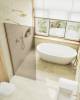 Душевая перегородка MaybahGlass MGD-697-3ш 79x195, стекло бронза матовая 8 мм, профиль золото фото 3