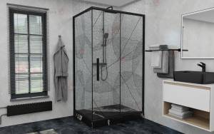Душевой уголок AvaCan FB-160-SB80 профиль черный, стекло тонированное, 180x80x195