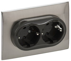 Розетка 2-местная с заземлением и шторками IEK Skandy SK-R24-16-K50-F никель