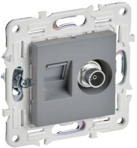 ТВ-розетка+Ethernet RJ45 IEK Skandy SK-AK20-1-K03 серый