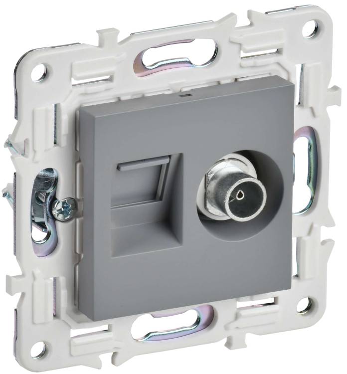 ТВ-розетка+Ethernet RJ45 IEK Skandy SK-AK20-1-K03 серый