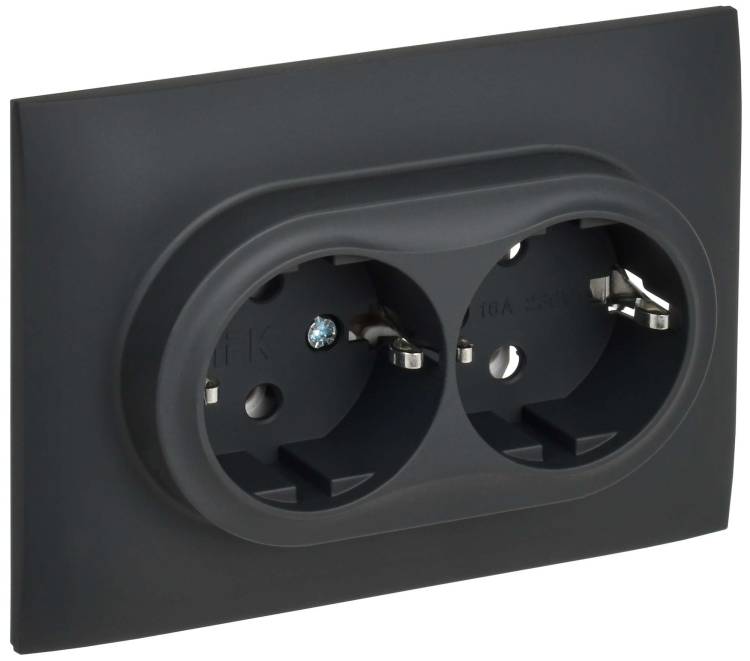 Розетка 2-местная с заземлением IEK Skandy SK-R21-16-K53-F графит