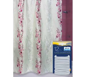 Штора для ванной Bath Plus Blossom Falling akch14036/1 с кольцами, 180x200, белый, розовый