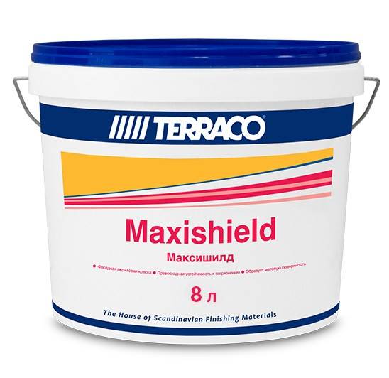Краска на акриловой основе для внутренних и наружных работ Terraco Maxishield белая 8 л