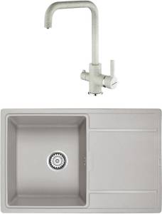 Комплект Paulmark Flugen PM217850-GR серый + Смеситель Paulmark Logas Lo213021-310 для кухонной мойки, серый