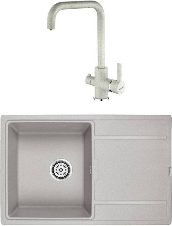 Комплект Paulmark Flugen PM217850-GR серый + Смеситель Paulmark Logas Lo213021-310 для кухонной мойки, серый