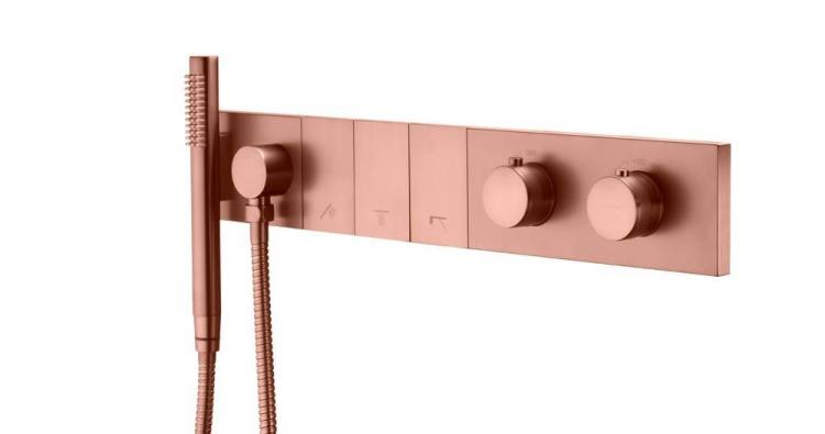 Смеситель для ванны и душа Boheme Zodiac Termo 133-SYS-CB с ручным душем, Copper Brushed