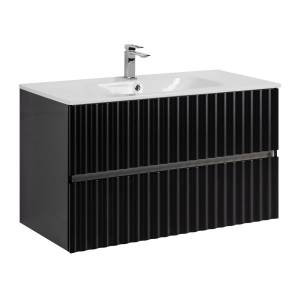 Тумба с раковиной Art&Max Elegant с подсветкой ручек, Черный матовый, 58.5x100