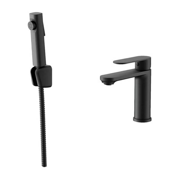 Смеситель для раковины Maretti Florenza Black FLG32RF28 с гигиеническим душем, черный