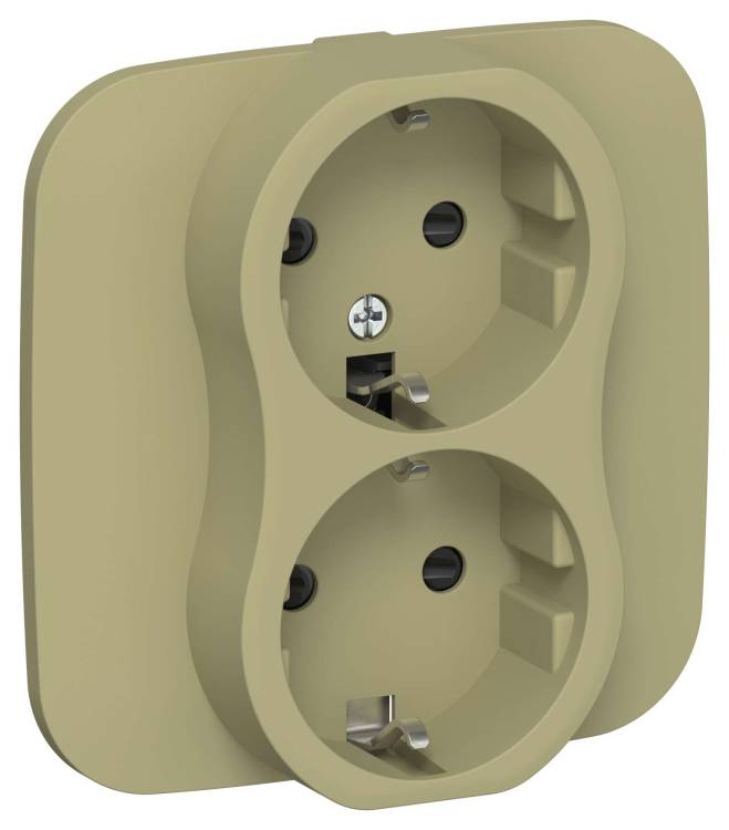 Розетка 2-местная с заземлением и шторками IEK Flite FI-R24A-16-K26 оливковый