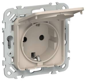 Розетка 1-местная с заземлением, шторками и крышкой IEK Flite FI-R16-16-44-K88 льняной