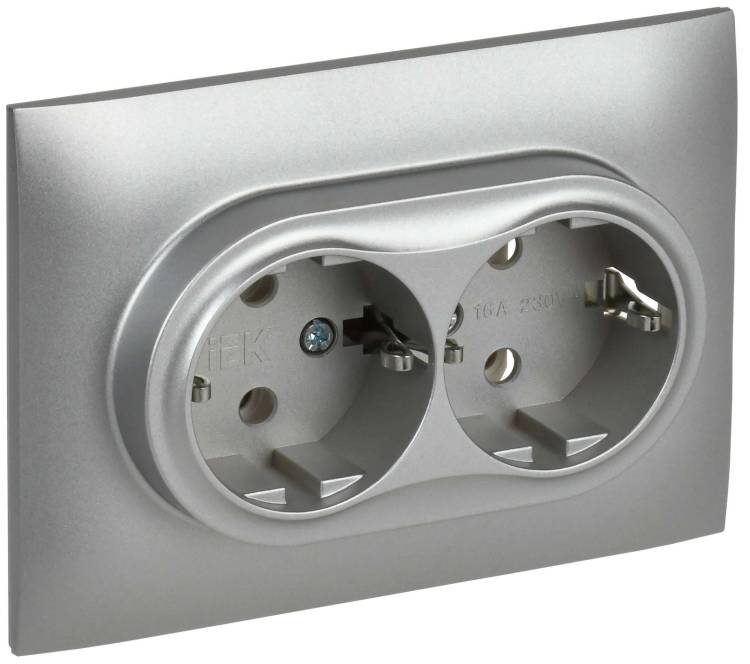 Розетка 2-местная с заземлением IEK Skandy SK-R21-16-K23-F серебряный