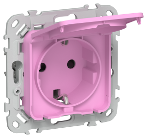 Розетка 1-местная с заземлением, шторками и крышкой IEK Flite FI-R16-16-1-44-K99 пурпурный