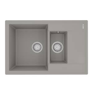 Кухонная мойка Lemark RAMZA 760 9910039 врезная прямоугольная с доп.чашей и крылом из кварцгранита грей