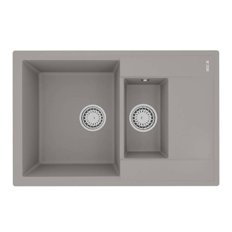 Кухонная мойка Lemark RAMZA 760 9910039 врезная прямоугольная с доп.чашей и крылом из кварцгранита грей